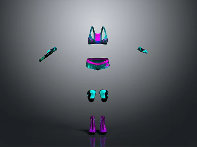 Fitness Sports Outfit With Colorful Bra Shorts Arm Sleeves Knee Pads And Sneakers 3d model