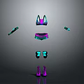 Fitness Sports Outfit With Colorful Bra Shorts Arm Sleeves Knee Pads And Sneakers