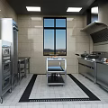 Commercial Restaurant Kitchen Featuring Stainless Steel Equipment Range Hood Window And Tile Floor