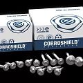 CORROSHIELD Metal Fasteners Bolts And Screws With Packaging Boxes On Black Background
