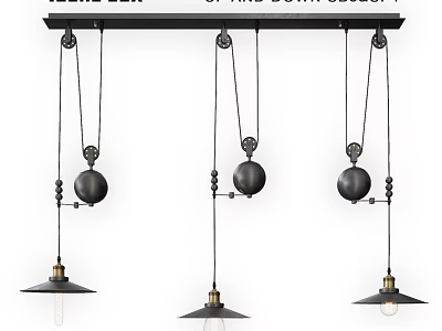 Industrial Style Black Metal Chandelier With Three Spherical Pendant Lights 3d model