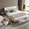 Elegant Modern Bedroom Interior With White Upholstered Double Bed Gray Pillows And Light Gray Armchair