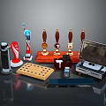 Assorted Bar Equipment Including Beer Tap Trophies TV Chessboard And Mobile Phone
