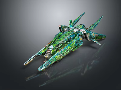 Green Metallic Sci Fi Spaceship Model With Detailed Futuristic Design And Wings 3d model