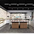 Modern Retail Store Interior With Glass Display Cases And Grid Ceiling Lighting