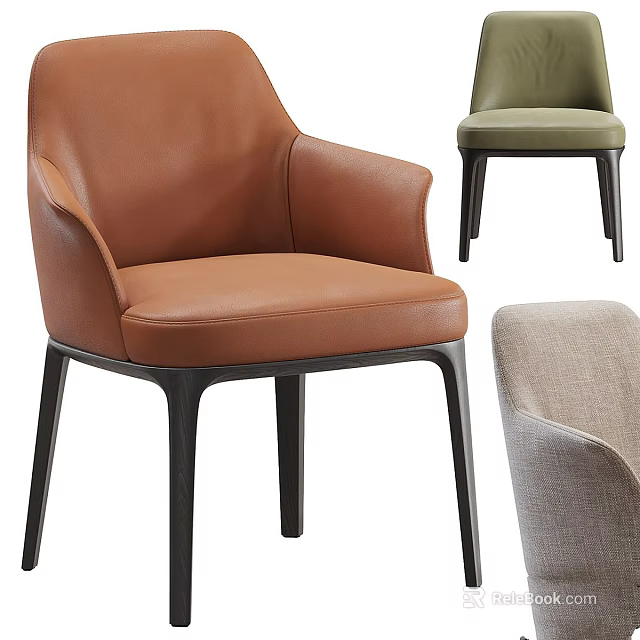 Various Colored Modern Chairs With Leather And Fabric Upholstery And Black Legs 3d model 