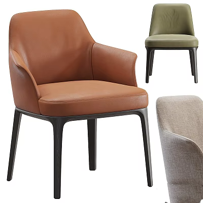 Various Colored Modern Chairs With Leather And Fabric Upholstery And Black Legs 3d model