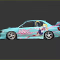 Anime Girl Character on Turquoise Car Model with Racing Design and Graphics