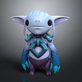 Cute Fantasy Game Movie Character With Large Ears Light Blue Body And Purple Belly