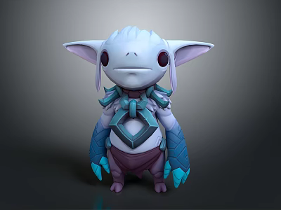 Cute Fantasy Game Movie Character With Large Ears Light Blue Body And Purple Belly 3d model