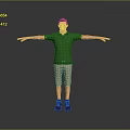 Man Standing With Arms Outstretched In Green Polo Shirt And Khaki Shorts Against Gray Background