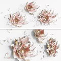 Floral Wall Decor With Pink And Gold Petals And Sculptural Leaf Ornaments