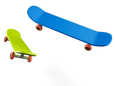 Two Skateboards as Sports Equipment with Blue and Green Decks and Orange Wheels 3d model