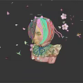 Blue Haired Character With White Outfit Surrounded By Butterflies And Cherry Blossom Petals