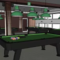 Spacious Billiard Room With Green Felt Tables Hanging Lights And Large Windows