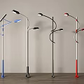 Stylish Outdoor Lights With Curved Arms Solar Panels And Colorful Lamp Posts