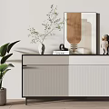 Modern Striped Console Table with Green Plants Vase CHANEL Book and Decorative Art