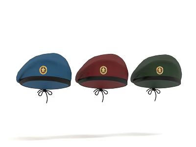 Three Colored Canopies Blue Red Green Each with Emblem and Tie Strap Feature 3d model