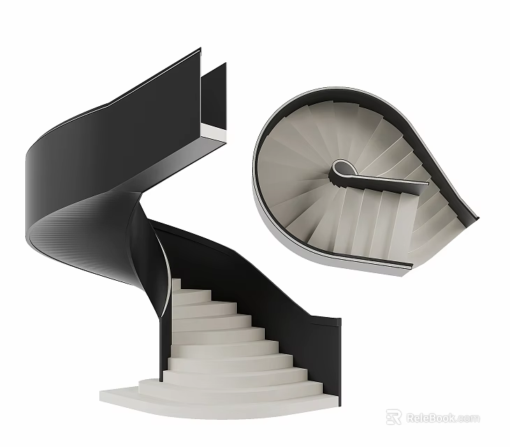 Modern Spiral Staircase Design With Elegant White Steps And Black Railings 3d model 