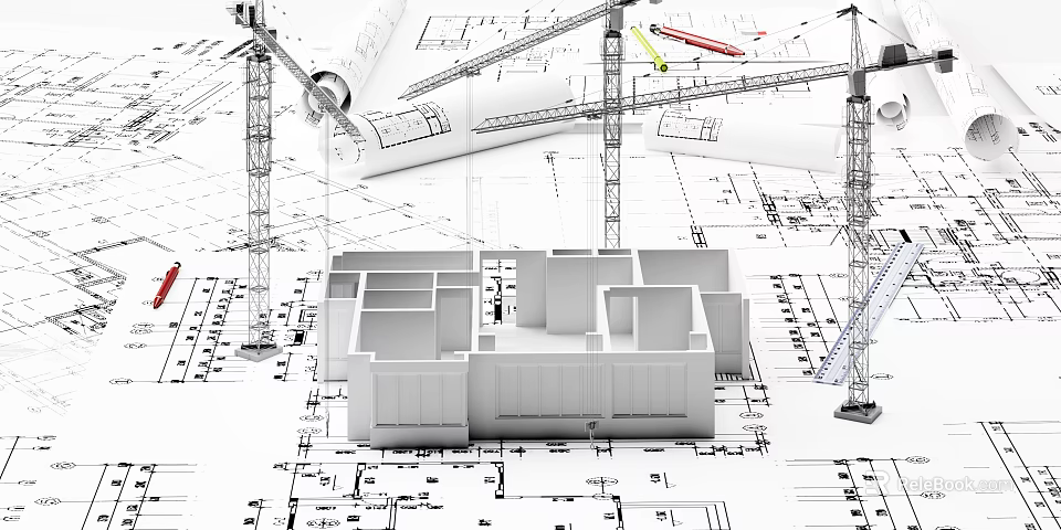 Commercial Equipment Including Cranes Building Models And Construction Blueprints For Projects 3d model 