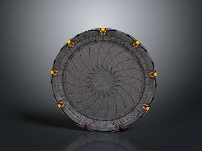 Ancient Circular Shield Weapon With Gray Textured Surface And Orange Glowing Edges 3d model