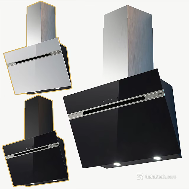 Modern Kitchen Appliances Range Hoods With Sleek Black Glass And LED Lights 3d model 