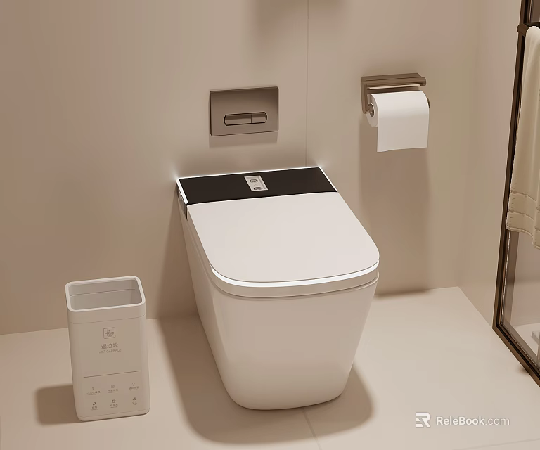 Modern Bathroom With Smart Toilet Toilet Paper Holder And Trash Bin 3d model 