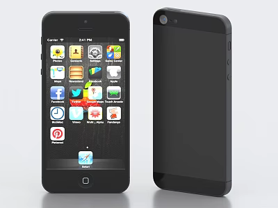 Black Smartphones Front Back With App Icons 3d model