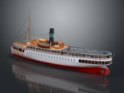 Classic Steamship Water Transport With Red White Hull Deck Windows And Chimney 3d model
