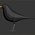 Low Poly Black Bird With Yellow Beak Eyes And White Legs On Dark Background
