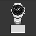 Stylish Stainless Steel Watch With Black Dial On White Chronos Stand