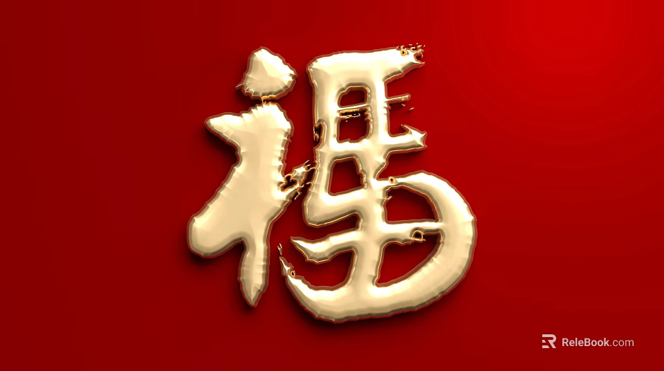 Modern Sofa And Coffee Table Set With Red Background And Golden Fu Character Decoration 3d model 