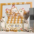 Commercial Refrigerator In Golden Egg Lottery Setup With Flower Arrangements And Gift Boxes