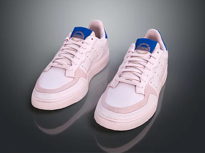 White Casual Sneakers With Blue Brand Logo And Light Pink Soles For Daily Wear 3d model