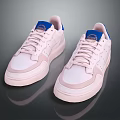 White Casual Sneakers With Blue Brand Logo And Light Pink Soles For Daily Wear
