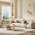 Modern Living Room Interior With Beige Sofa Pillows Area Rug Floor Lamp And Abstract Painting