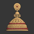 Golden Decorative Household Item With Red Gemstones And Intricate Carved Design