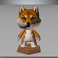 3D Cartoon Shiba Inu Character Model In Standing Pose With Orange Base