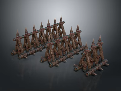 Scenic Rural Landscape Featuring Natural Brown Textured Wooden Spiked Fences 3d model