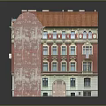 European Style Red And Beige Building With Red Roof Ornate Windows And Decorative Details