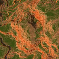 Stunning Red Rock Landscapes With Green Grass Under Sunset Sky And Clouds