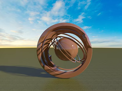 Modern Abstract Sculpture With Brown Spiral And Central Sphere Against Blue Sky And Green Ground 3d model