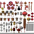 Traditional Chinese Lanterns Collection With Various Styles Red Color And Decorative Elements