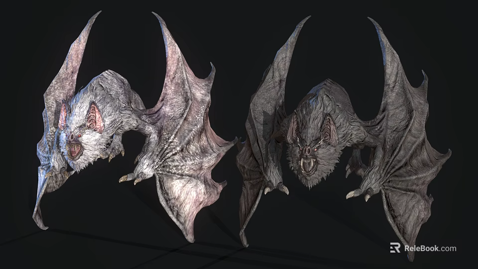 Detailed Flying Bat 3D Models With Extended Wings And Aggressive Flying Pose 3d model 