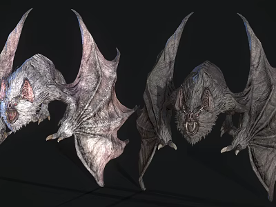 Detailed Flying Bat 3D Models With Extended Wings And Aggressive Flying Pose 3d model