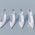 White Pointed Toe High Heels With Ankle Straps On Gray Background With Reflection 3d model