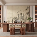 New Chinese-style Middle Ancient Tea Room Tea Tasting Area Tea Table and Chair Combination 3d model