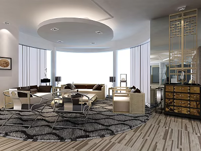 Modern Lounge Area Interior Design With Comfortable Sofa Area Rug And Coffee Table 3d model