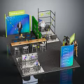 Greenchem Exhibition Booth Design Featuring Display Areas Tables Chairs And Figures