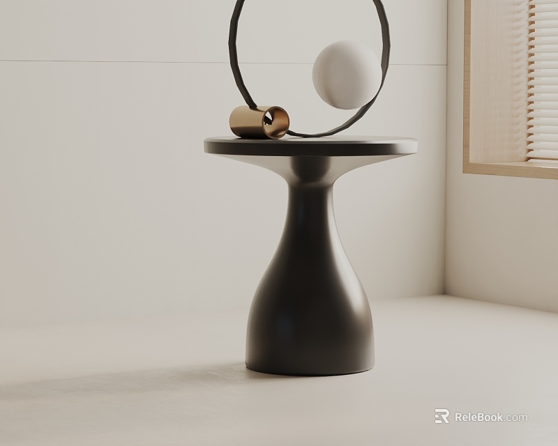 Modern Black Side Table With Curved Base Round Top And Decorative Sphere Ring 3d model 
